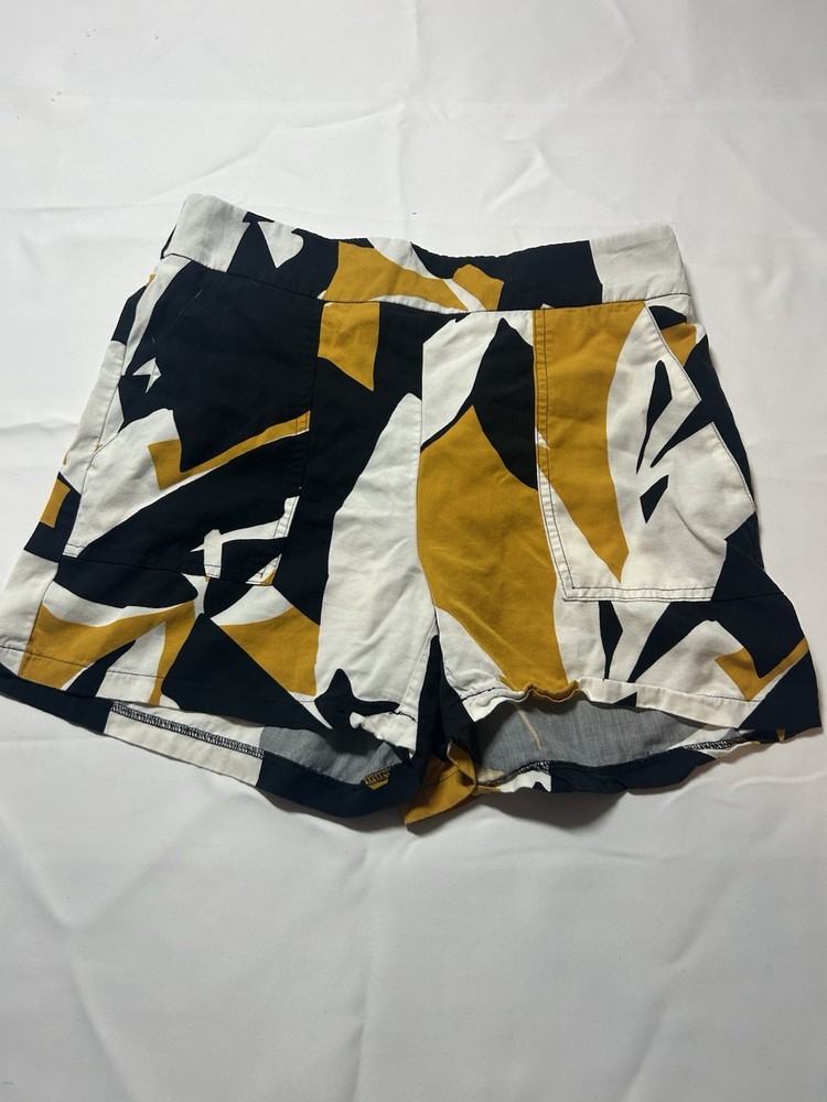 Nine West Women's Pull On Shorts Black Yellow Floral Print Size S