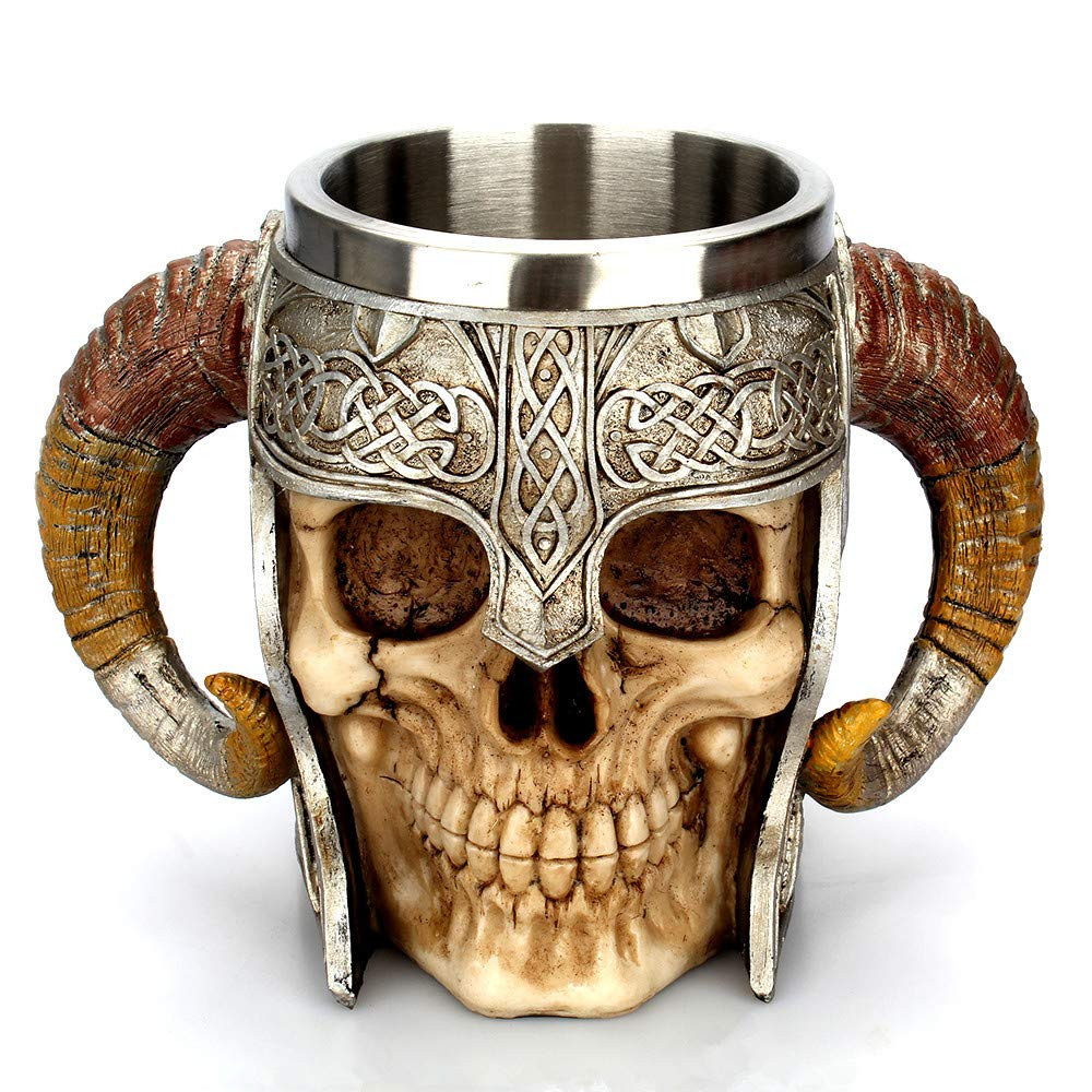 Stainless Steel Skull Mug Viking Drinking Cup Skeleton Resin Beer Stein Tanka...