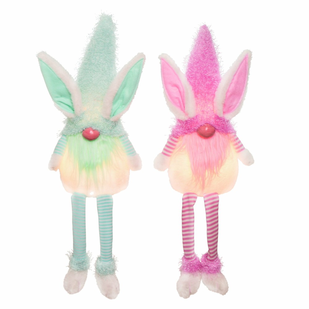 Pair of Spring Gnomes with Bunny Ears Shelf Sitters Easter They Light Up