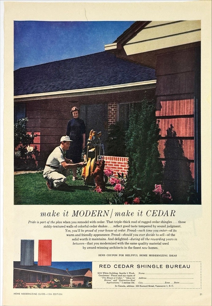 Red Cedar Shingle Bureau Make it Cedar Dachshund Dog Vintage Print Ad 1959