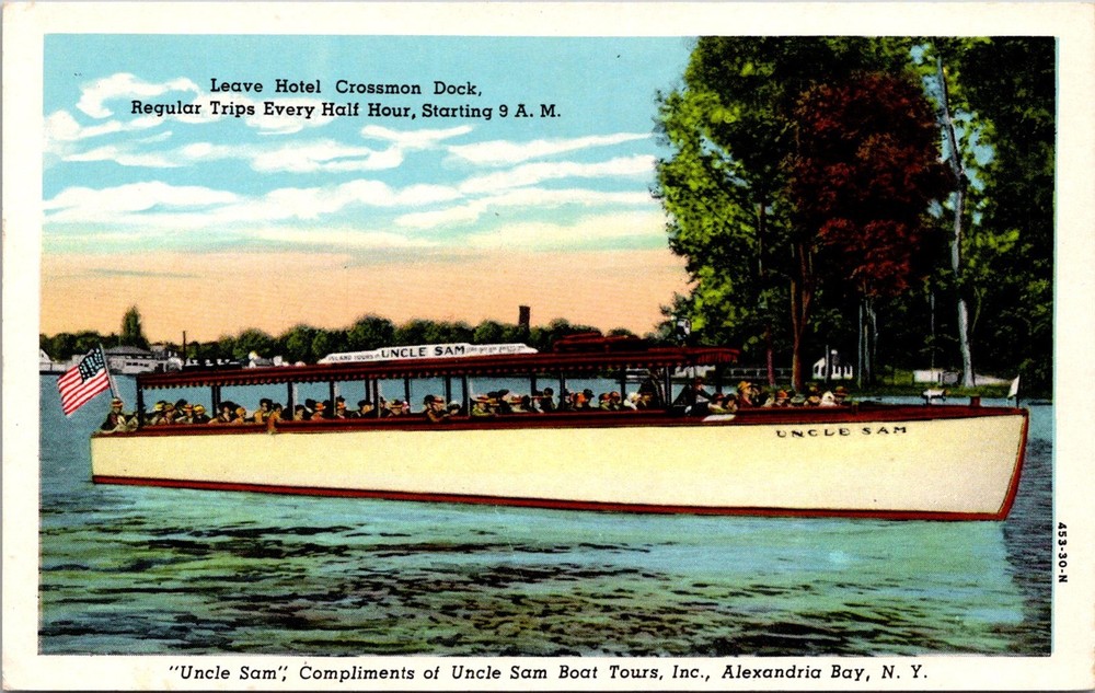 Dr Jim Stamps Postcard Alexandria Bay New York Uncle Sam Boat Tours