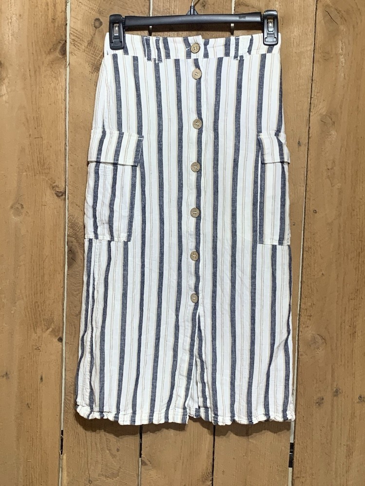 Women’s Size Small Love Tree Linen Striped Button Down Skirt Boho Beach Classic