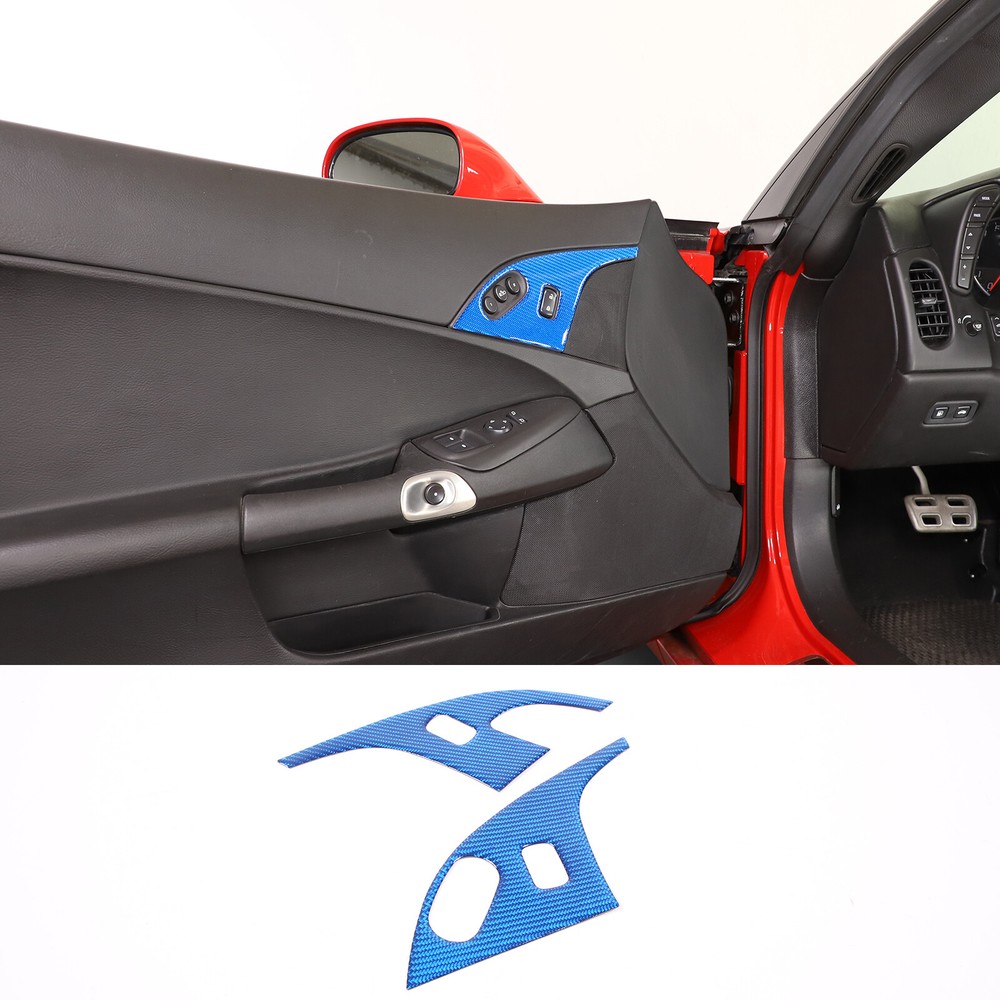 Blue Carbon Interior Door Lock Switch Trim Sticker For Corvette C6 Z06 2005-2013