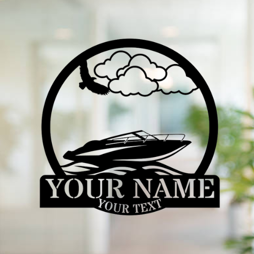 Custom Speed Boat Metal Wall Art, Personalized Speed Boat Name Sign