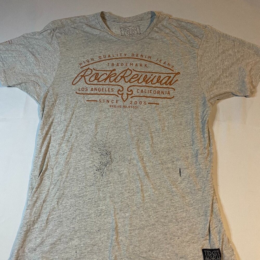 Rock Revival Tee Shirt Mens Size XL Gray Graphic Print Short Sleeve Crew Neck