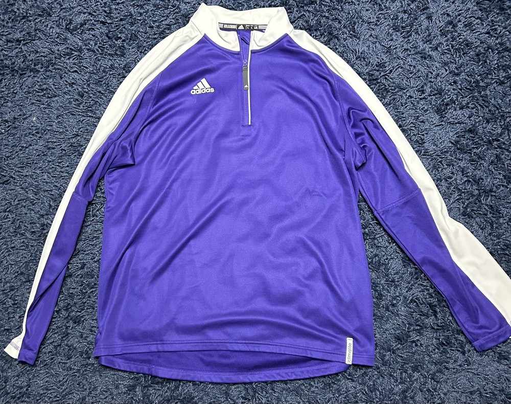 Adidas Men’s 1/4 Zip Climalite Purple White Long Sleeve