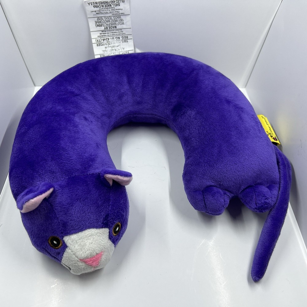 Critter Piller Pillow Purple Cat Kid's Travel Buddy & Comfort Kitty CUTE Neck