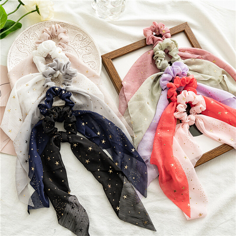Elastic Ponytail Scarf Bow Hair Band Silk Scrunch Head Tie
