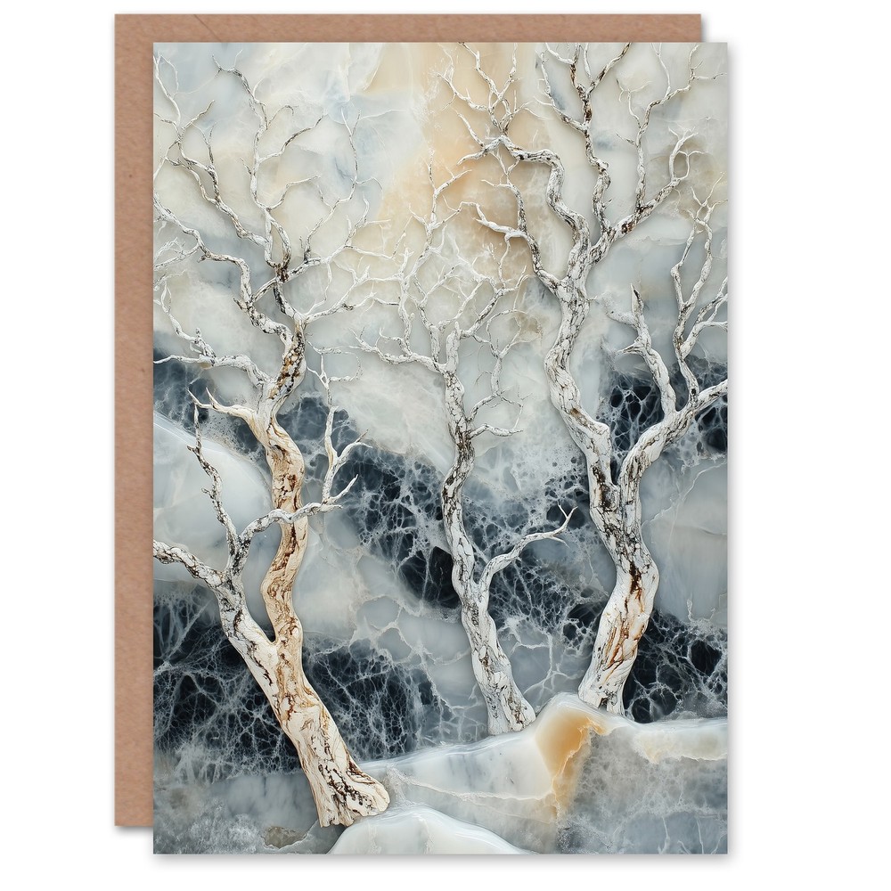 Marble Winter Forest Snow Trees Art Birthday Greeting Card