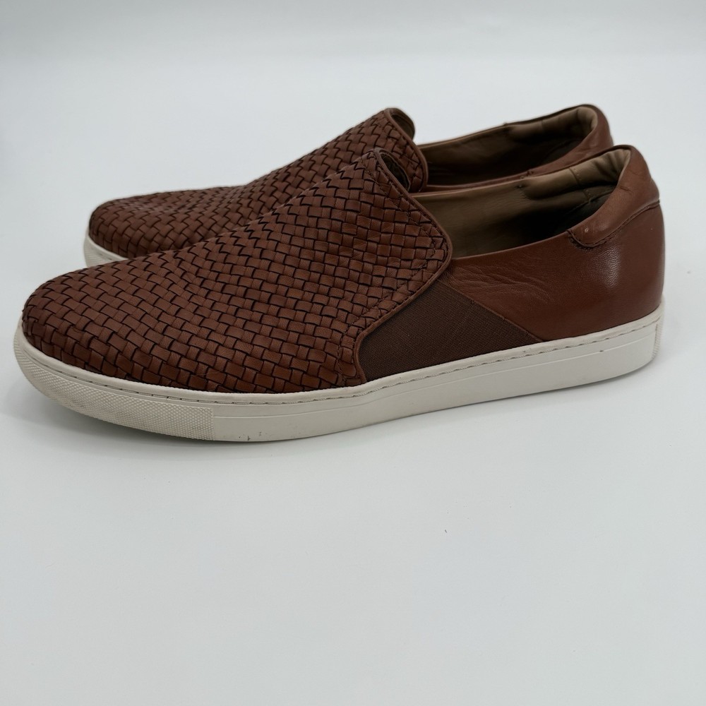 H.S. Trask Woven Calfskin Brown Leather Slip On Sneakers Mens Shoes Size 13 M