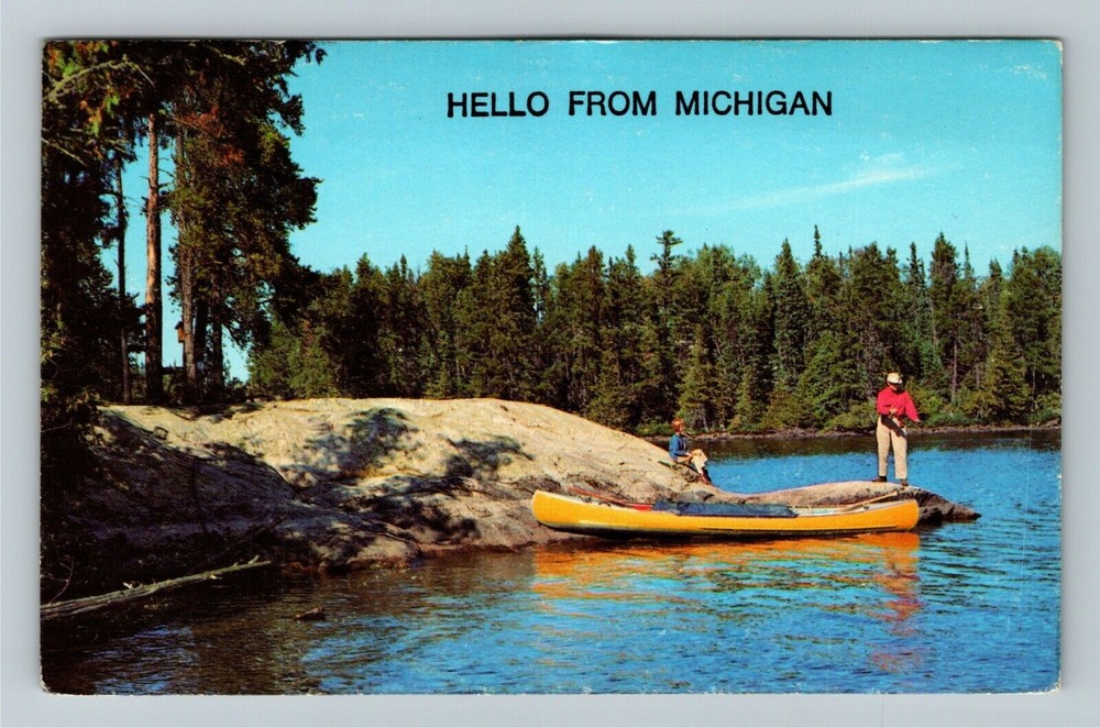 MI-Michigan, Greetings, Fishing Finest Off The Rocks, Vintage Postcard