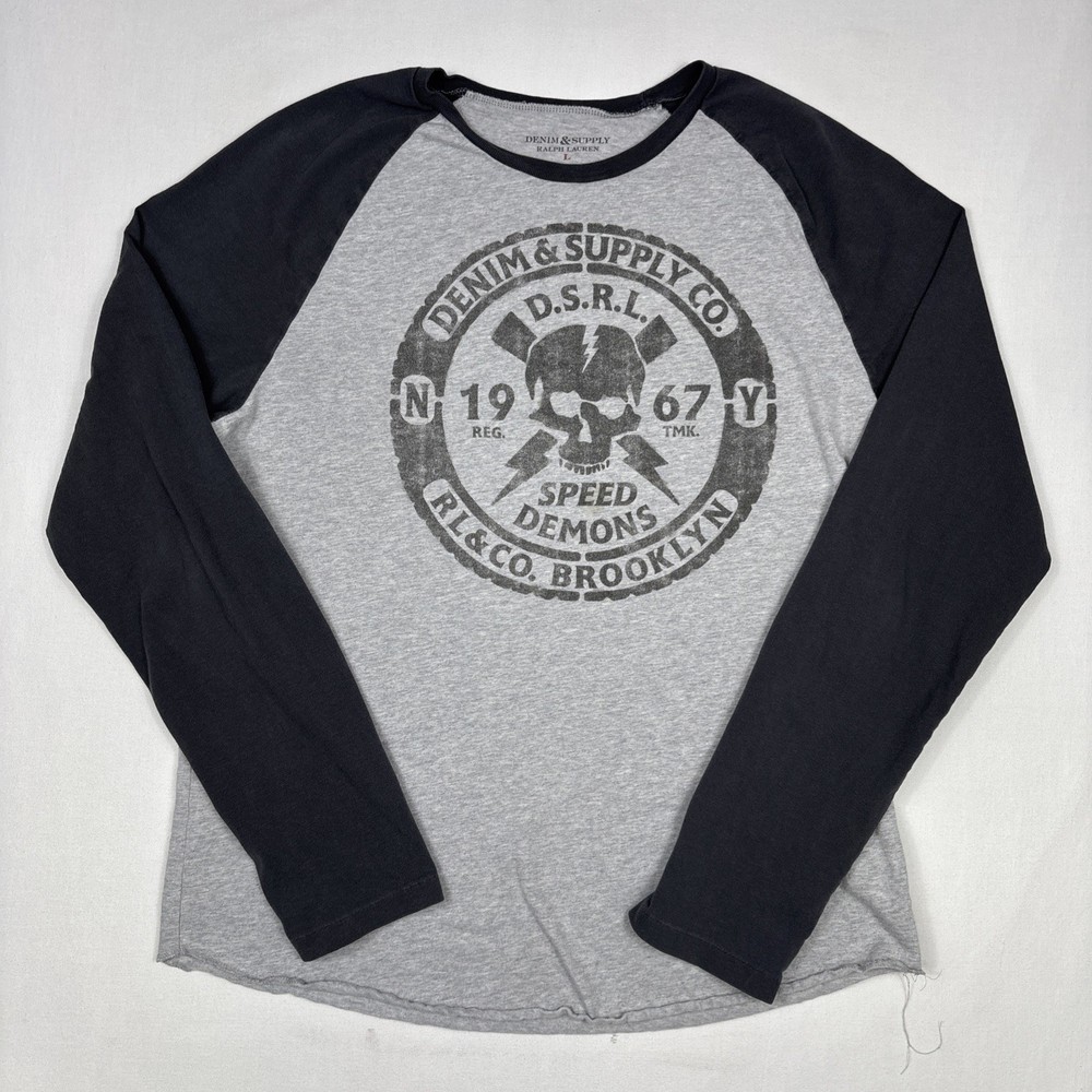 Ralph Lauren Denim & Supply Shirt Men's L Gray Speed Demons Long Sleeve Raglan