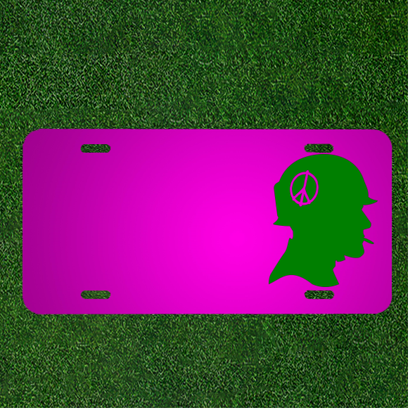 Custom Car License Plate with Soldier Profile & Personalized Peace Design