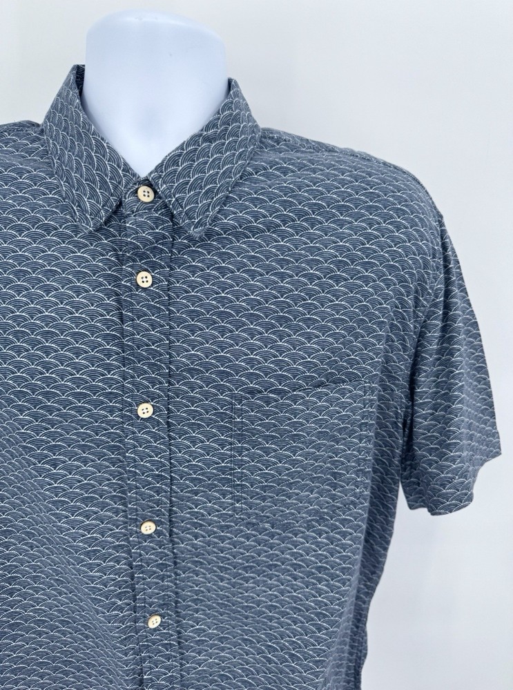 Rails Men's XL Linen Blend Shirt Blue Wave Graphic Print Button Front S/S