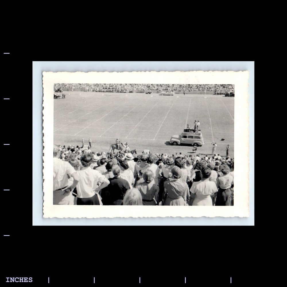 Vintage Photo FOOTBALL STADIUM CROWD BLEACHERS CLASSIC CAR