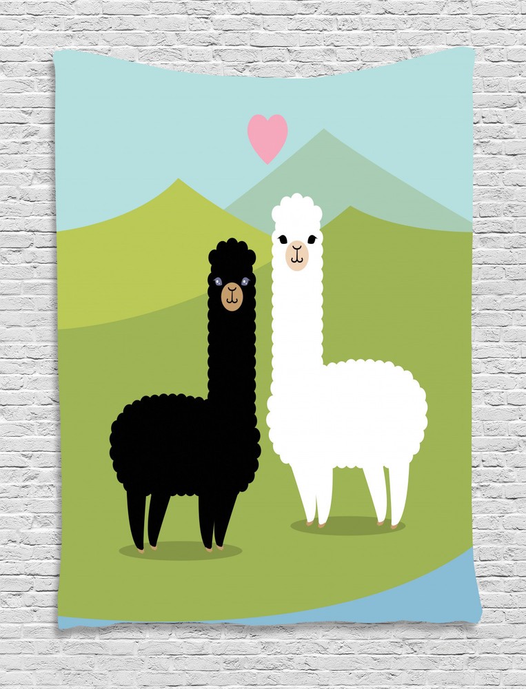 Llama Tapestry Animals in Love on Hill Print Wall Hanging Decor