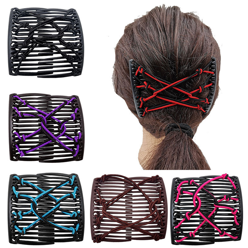 Double Comb Hair Clip Adjustable Elastic Rope Ponytail Hairpin for High Styles