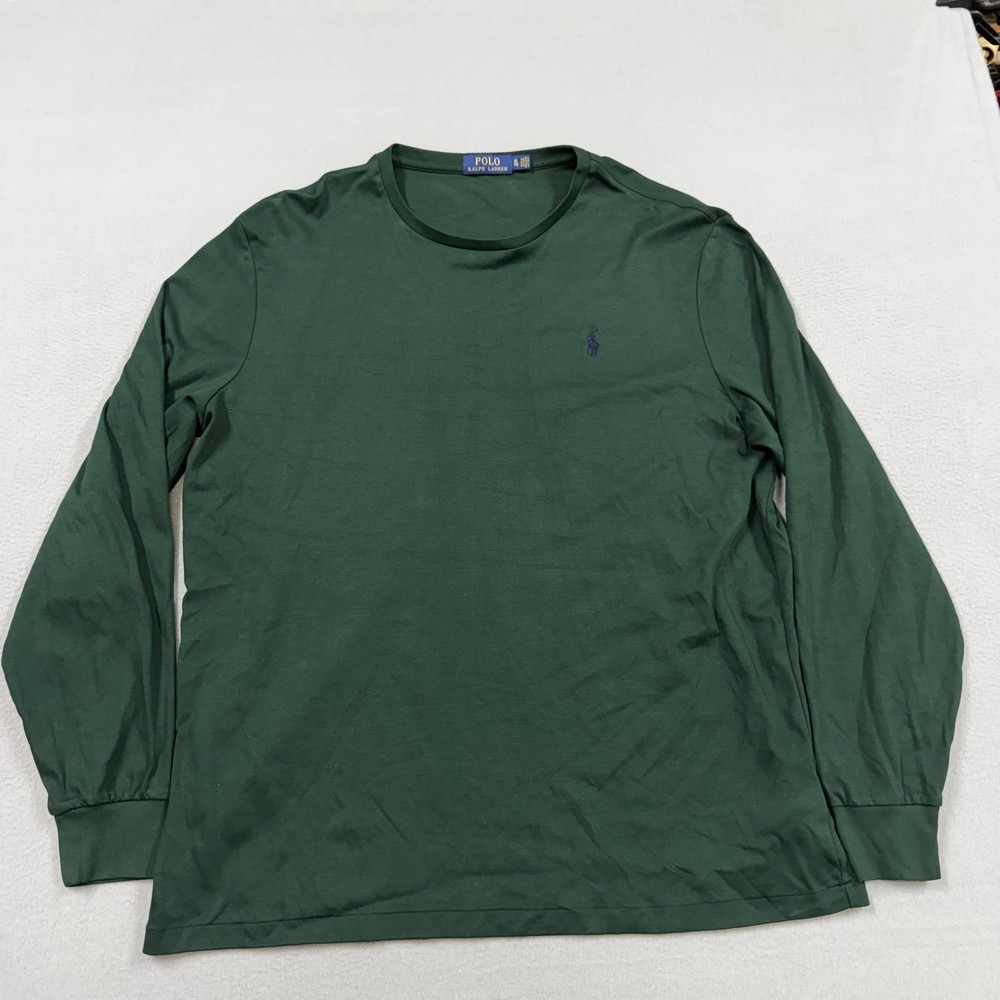 Polo Ralph Lauren Shirt Mens XL Green Long Sleeve Logo Crew Neck Basic Tee