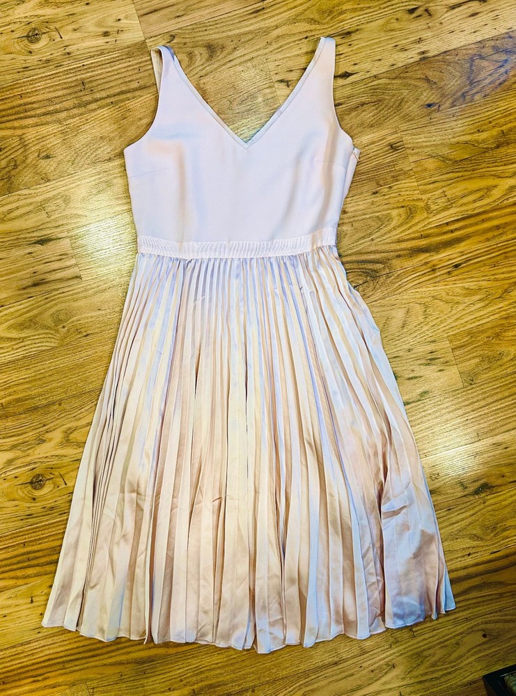 NEW Banana Republic 4 Satin Pleated Midi Fit and Flare Dress Sz 4 Pink