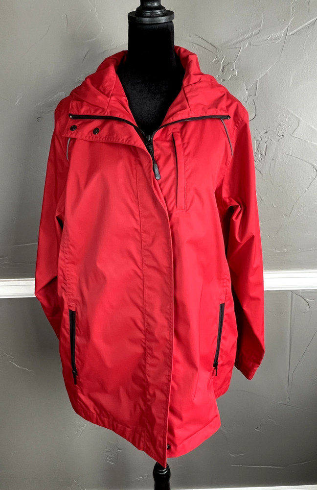 Eddie Bauer Weatheredge Jacket Women's Size 1X Red Lightweight Hood Zipper Snap