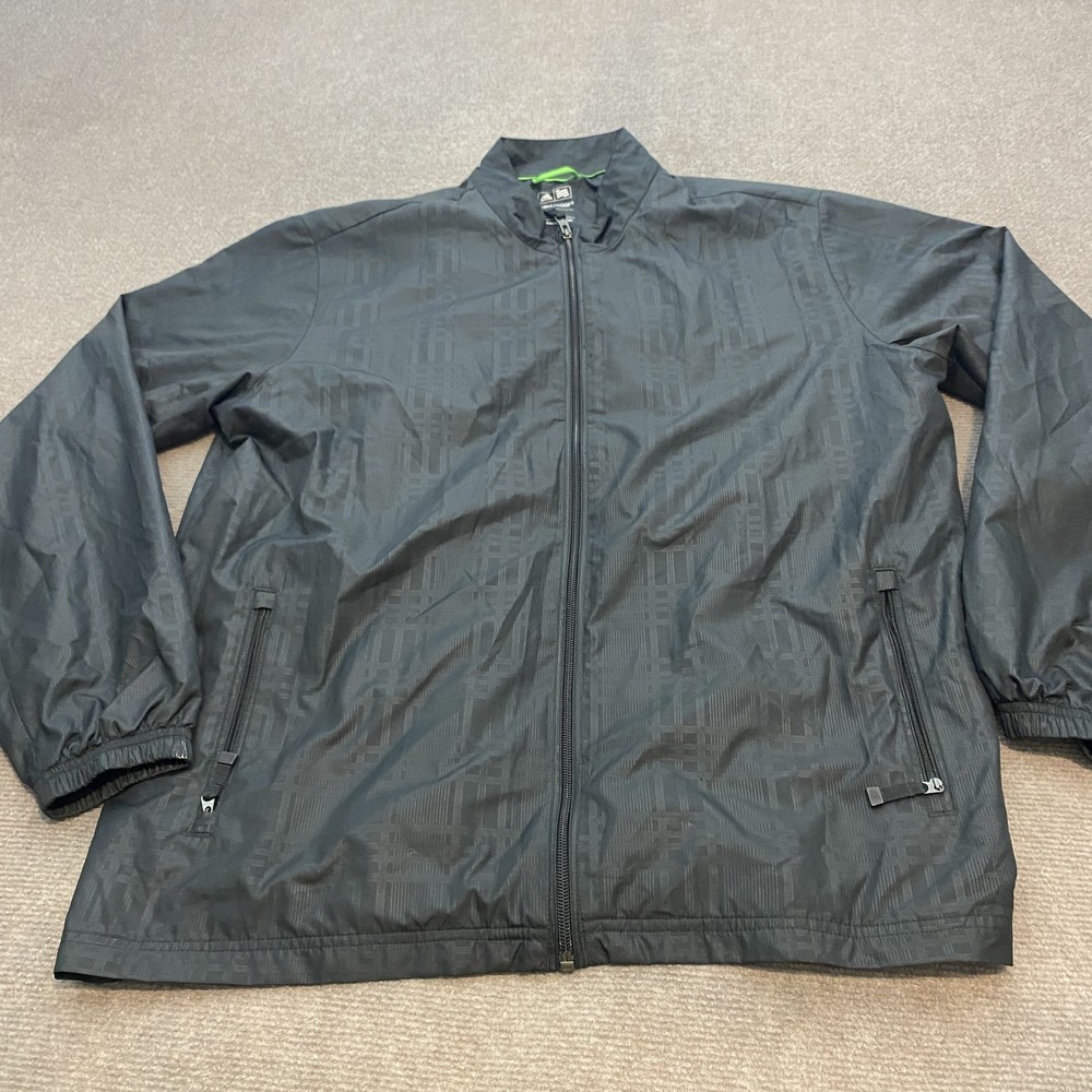 Adidas ClimaProof Mens Large Black Windbreaker Golf Full Zip Lightweight Jacket