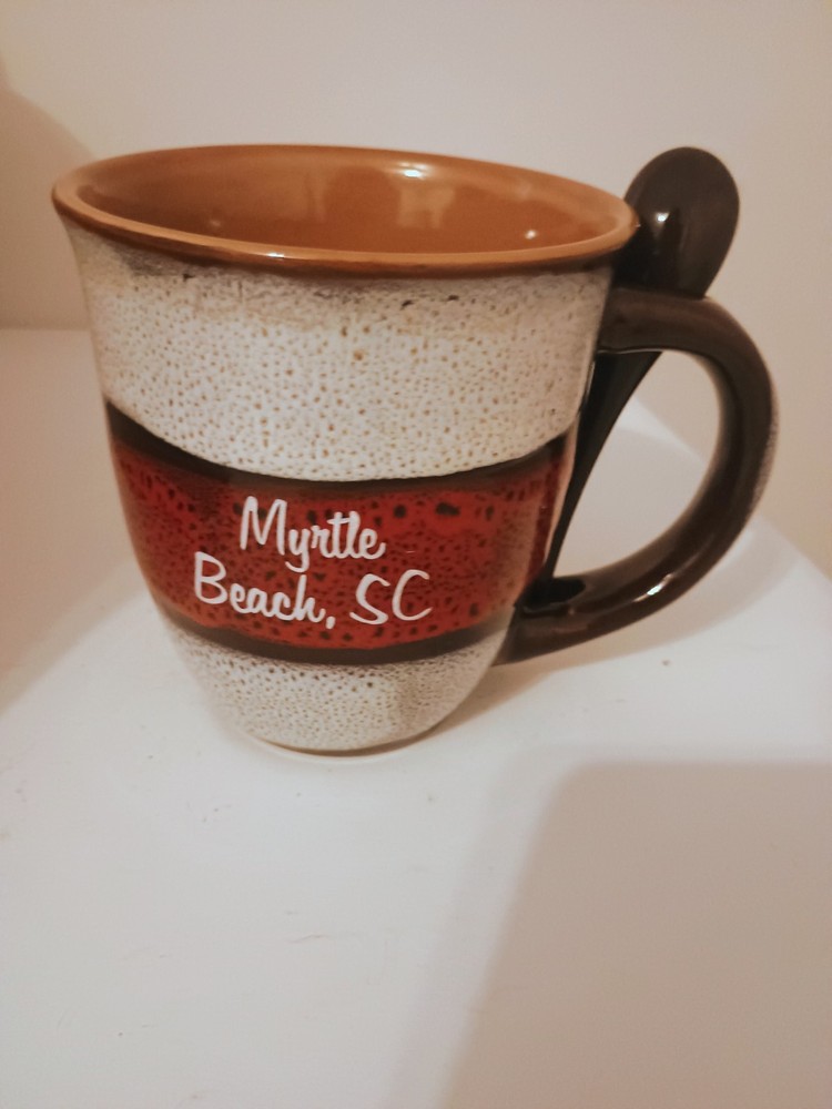 Myrtle Beach SC Souvenir Mug – Brown & Red Ceramic Cup with Spoon...