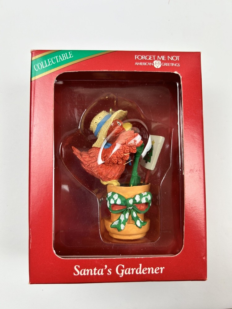 American Greetings Forget Me Not Santa's Gardener Christmas Tree Ornament VTG