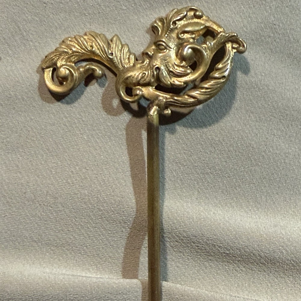 Antique Victorian Rococo Hat Pin Stick Pin Gargoyle Green Man Brass Gold Tone