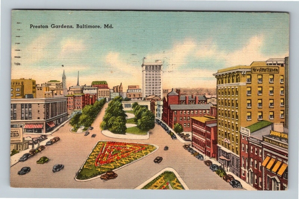 Baltimore, MD-Maryland, Preston Gardens, c1942 Vintage Souvenir Postcard