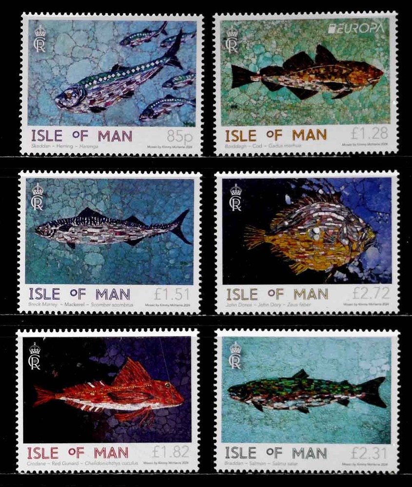 Isle Of Man, Great Britain: 2024 Stamps Mnh Marine Mosaics Set Sound