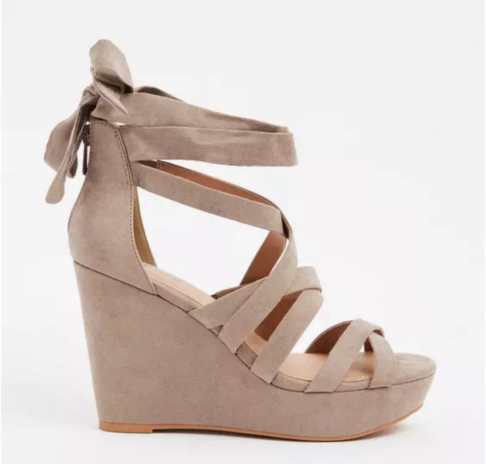 Torrid Taupe Strappy Wrap Platform Wedge 10.5 (WW) FREE SHIPPING