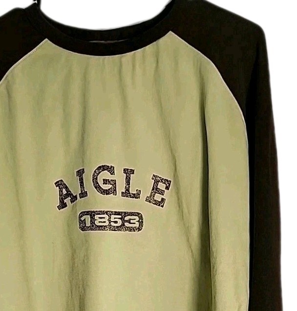 Vintage Aigle 1853 Raglan Men's XL 100% Cotton Long Sleeve T-Shirt Green/Brown