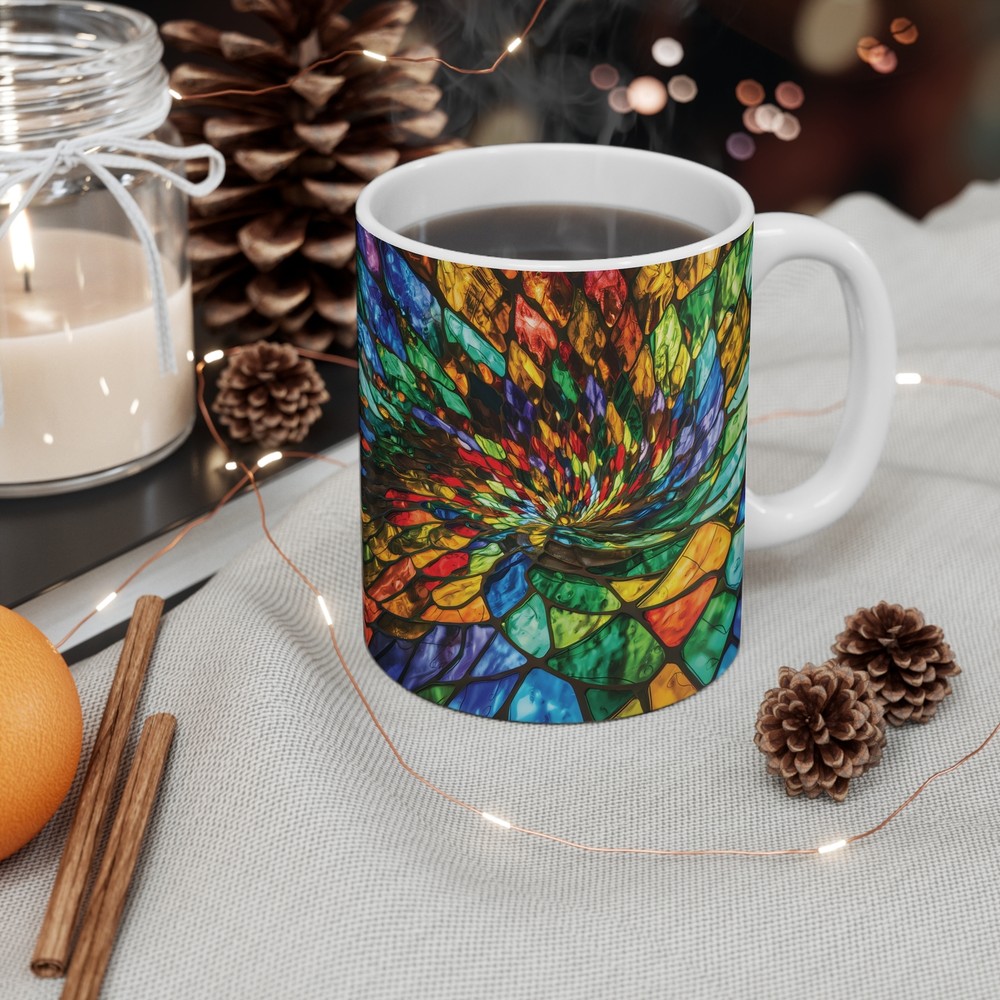 3D Abstract Stained Glass Colorful Art Coffee Mug  -image