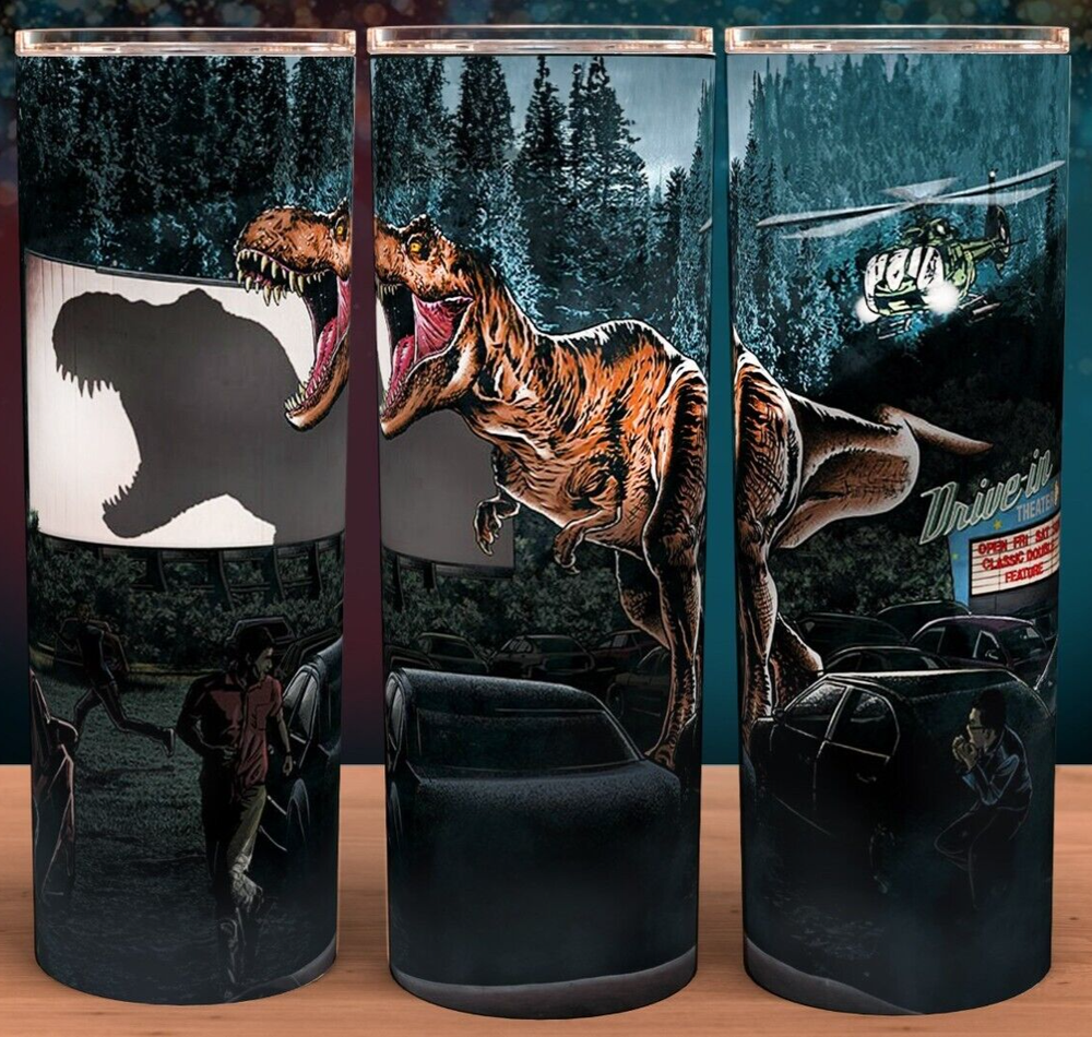 Jurassic Park T-Rex at the Drive-In Movies Cup Mug Tumbler 20oz
