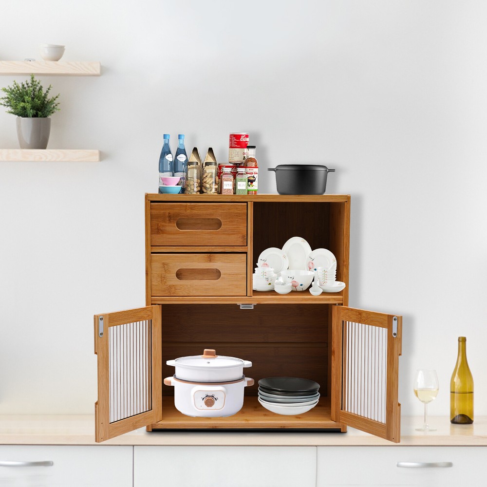 18.9in Bamboo Pantry Cabinet with Drawer for Kitchen Storage