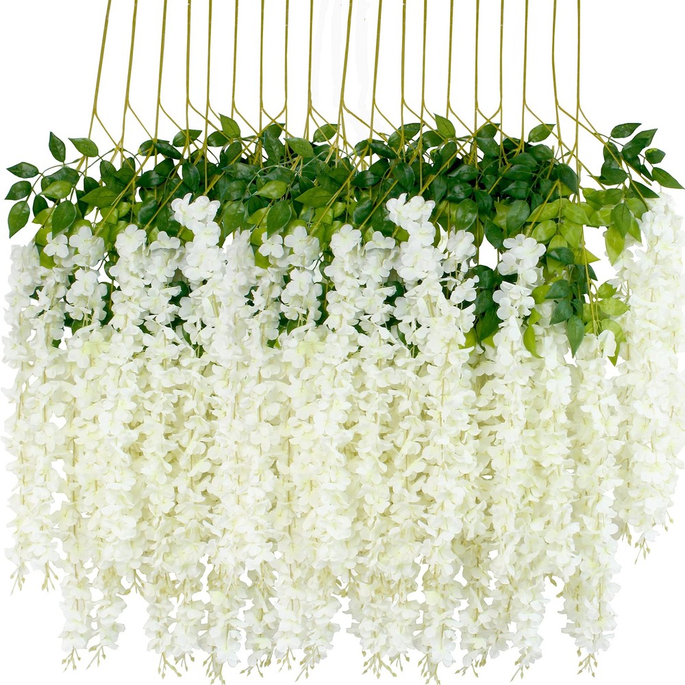 12Pcs Artificial Wisteria Flowers 3.6 Feet/Piece White Dense Artificial Fake ...