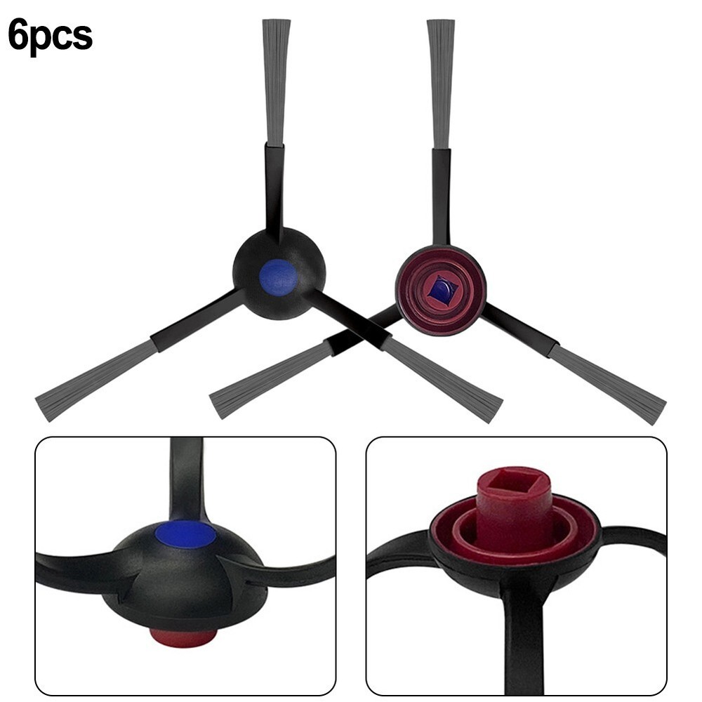 Side Brush Brush 6 Pieces ABS + Nylon Accessories Black Easy Installation