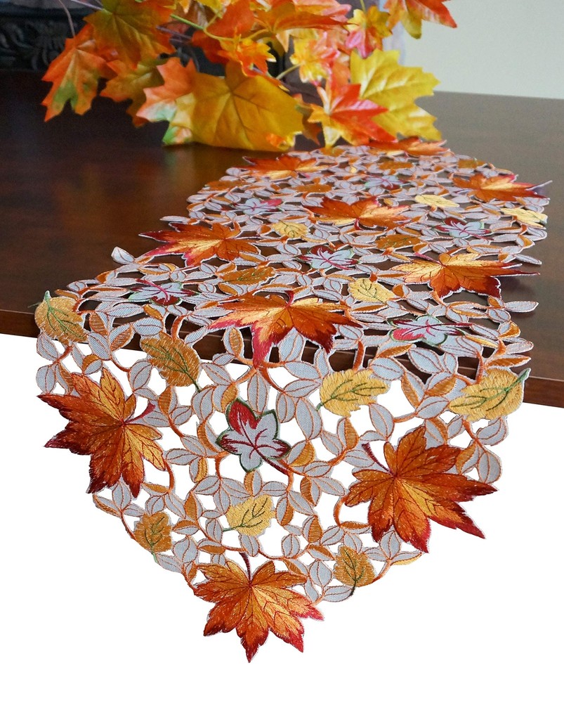 Halloween Thanksgiving Table Runner 13x36 Cutwork Embroidery Festive Holiday Decor  