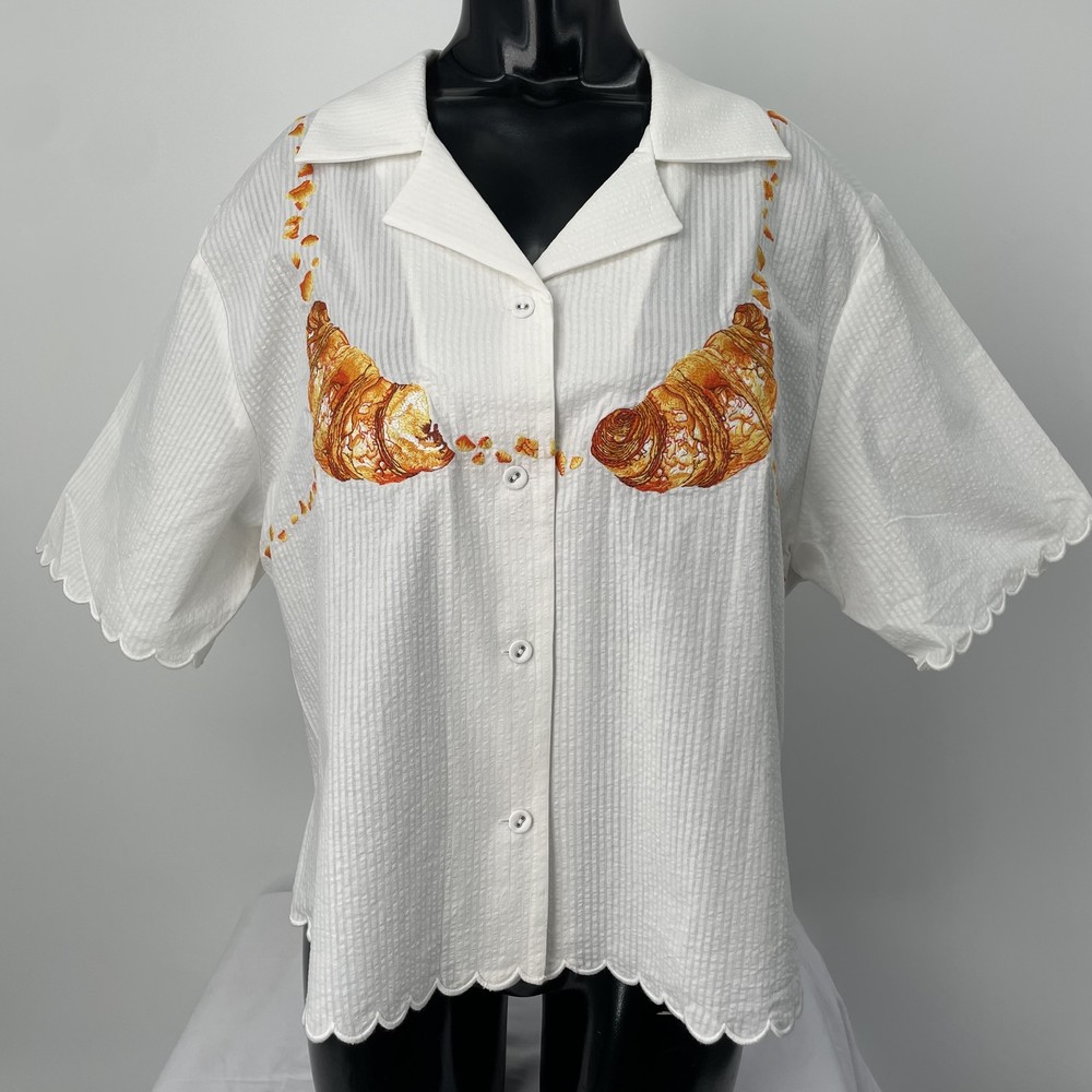 Tombolo Womens Shirt White Size M Teeny Weeny Croissantkini Short Sleeve Cotton