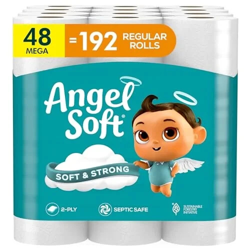 Angel Soft Toilet Paper, 48 Mega Rolls = 192 Regular Rolls, Soft and Strong Toil