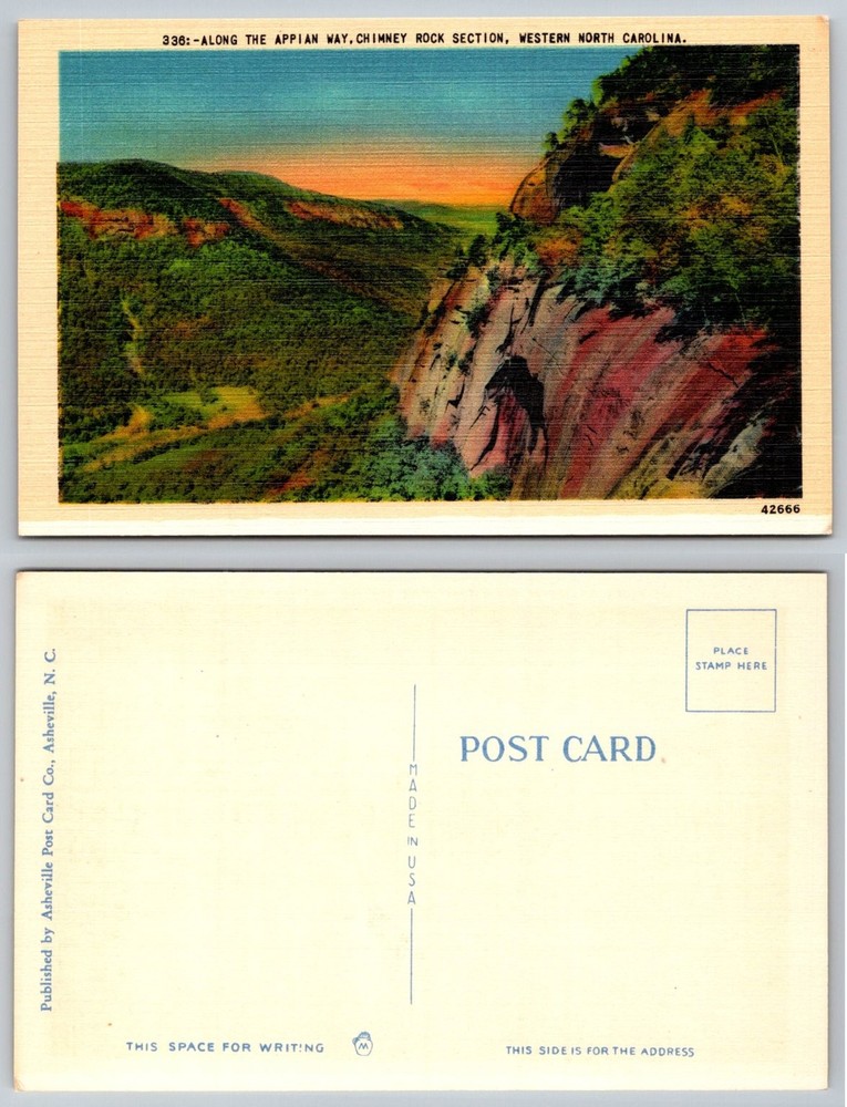 Vintage Linen Postcard Chimney Rock Appian Way Western North Carolina Mountains
