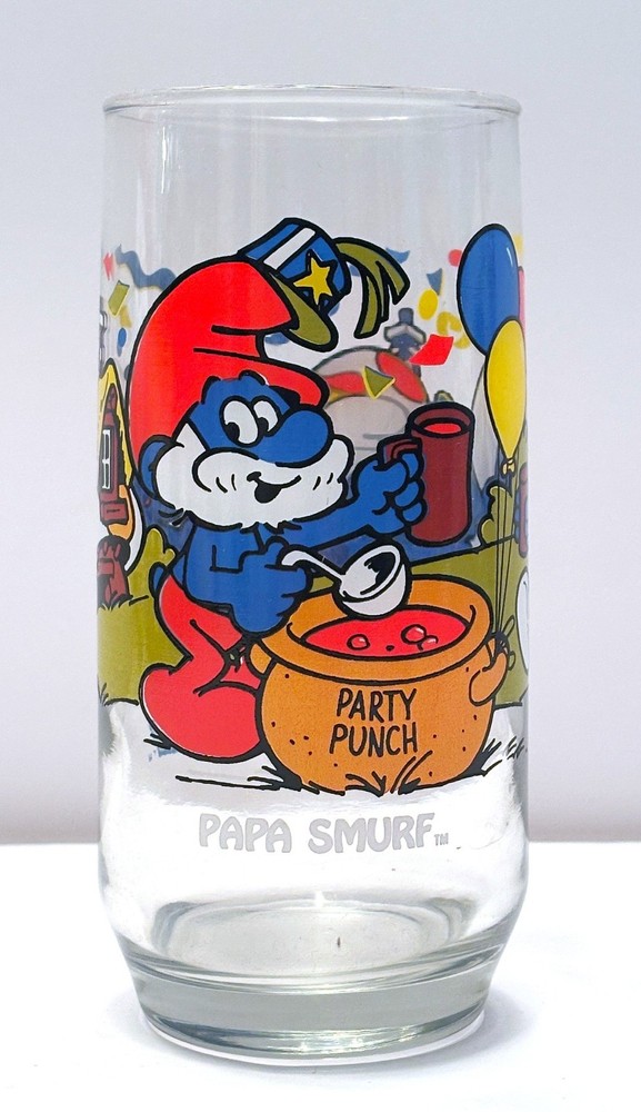 Papa Smurf Party Punch Drinking Glass Peyo Wallace Berrie Vintage 1983 Cartoon