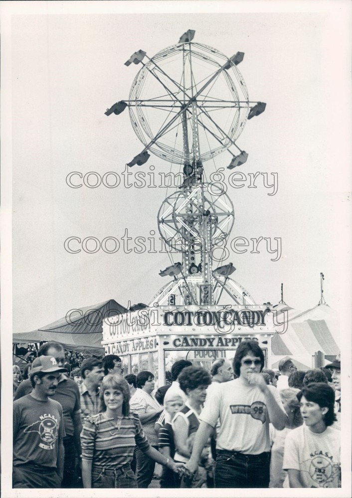 1983 Press Photo Double Ferris Wheel Crowd at Catawba County Fair N Carolina