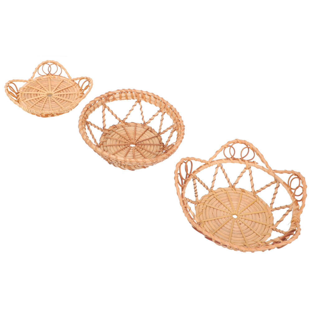 3 Pcs Woven Basket Brown Wall Decor Rattan Baskets Decoration