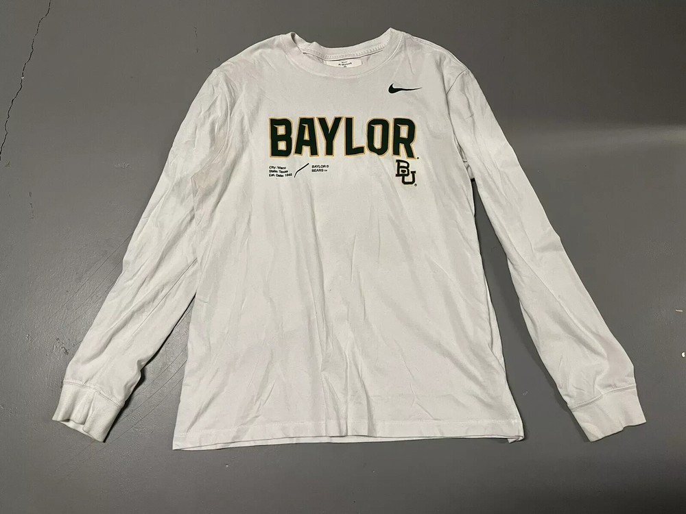 Baylor Bears Team Issued White Nike Dri-Fit Long Sleeve Shirt Size Large