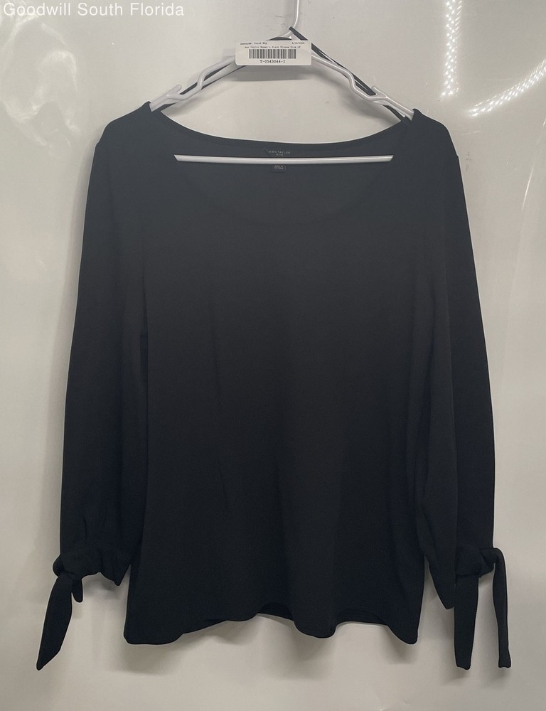 Ann Taylor Womens Black Round Neck Long Sleeve Pullover Blouse Top Size L