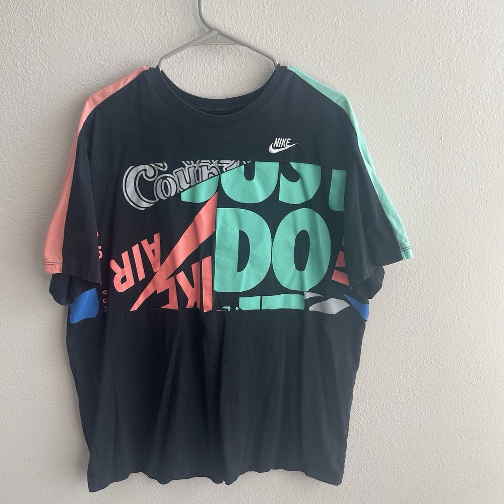Nike Graphic Colorblock T Shirt XL Black Multicolor Swoosh Streetwear Tee