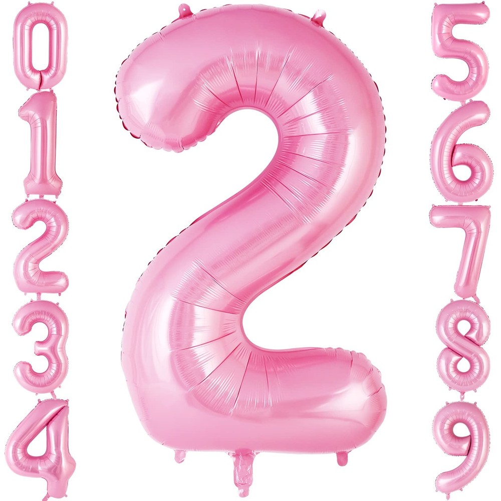 Pink Number 2 Balloon 40 Inch, Big Large Foil Helium Number Balloons, Jumbo G...