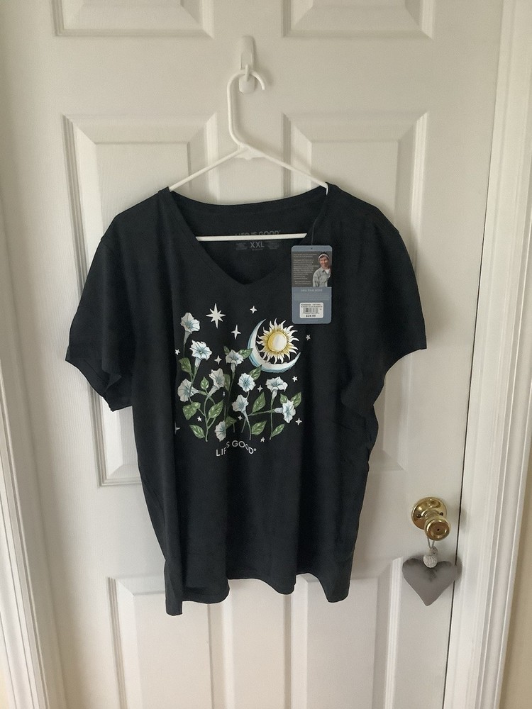 Life is Good Women’s Crusher-Lite Sun and Moonflowers T-Shirt Sz XXL, NWT