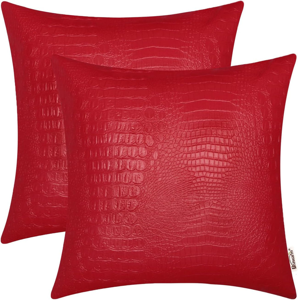 Faux Leather Pillow Covers 16 X 16 Inches, Christmas Red Leather Pillow Covers P